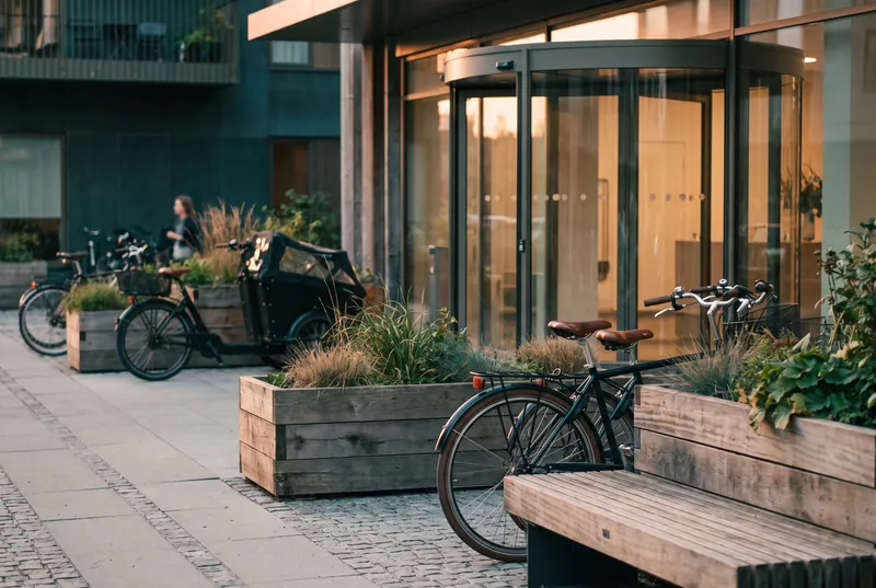 The courtyard of an apartment block